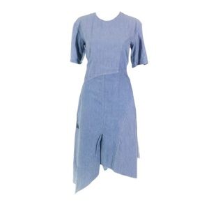 Colovos Chambray Seamed Midi Dress Size Small Light Blue Asymmetrical Hem